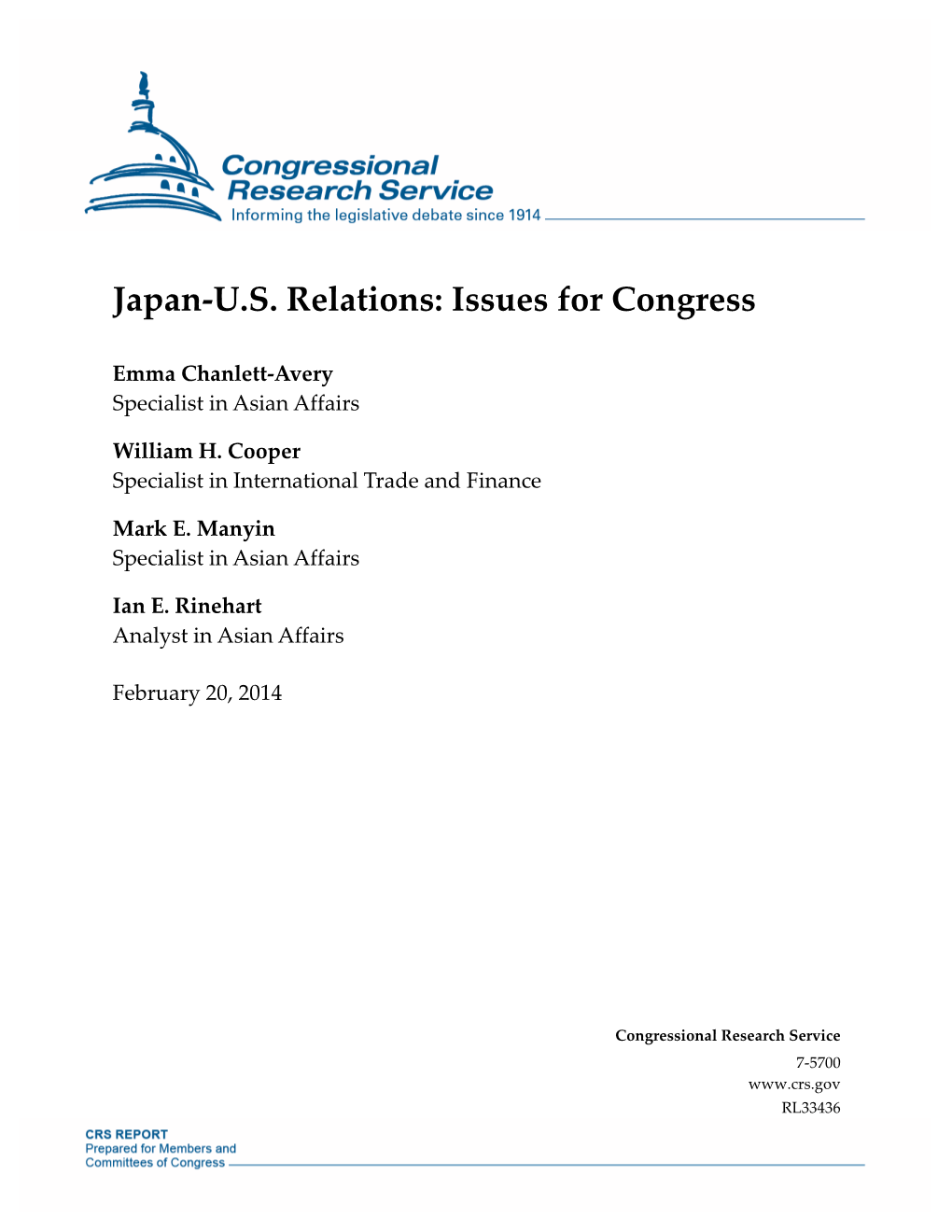Japan-U.S. Relations: Issues for Congress