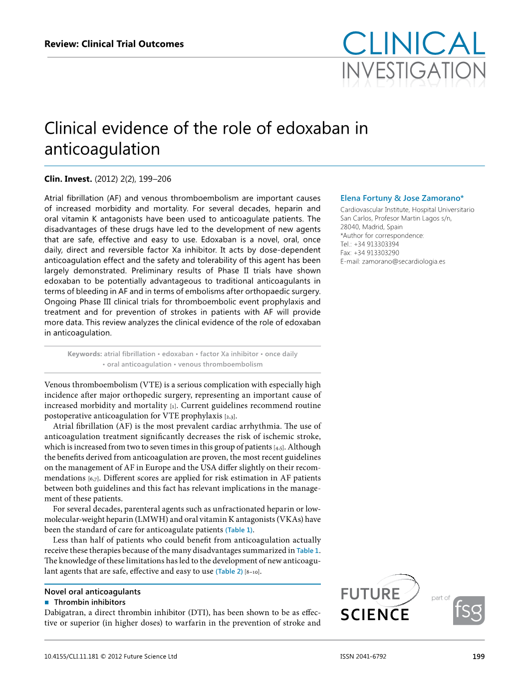 Clinical Evidence of the Role of Edoxaban in Anticoagulation