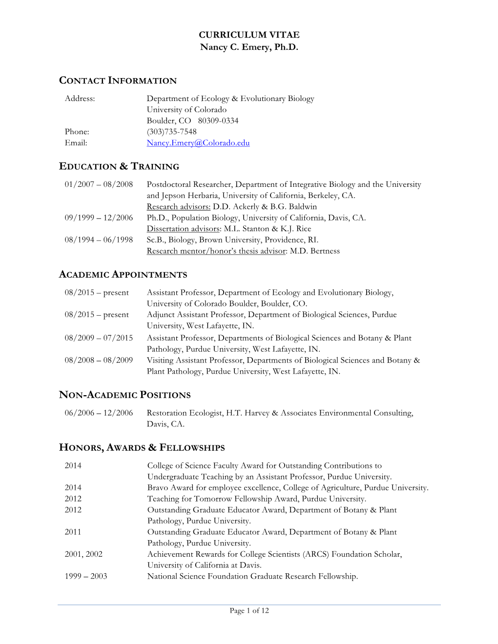 CURRICULUM VITAE Nancy C. Emery, Ph.D