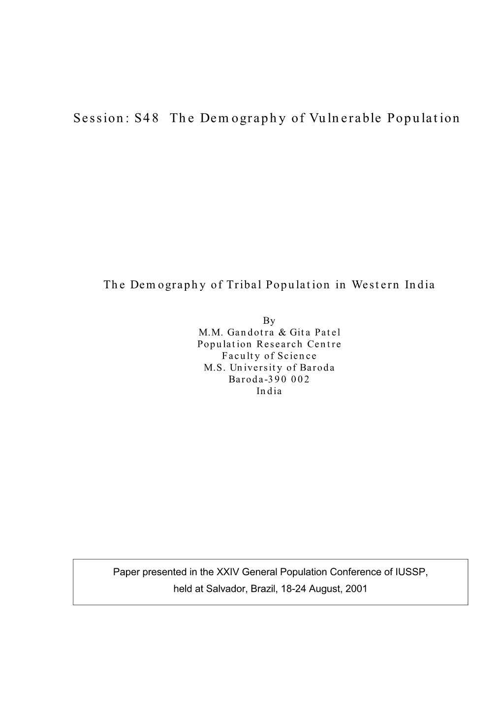 The Demography of Tribal Population in Western India