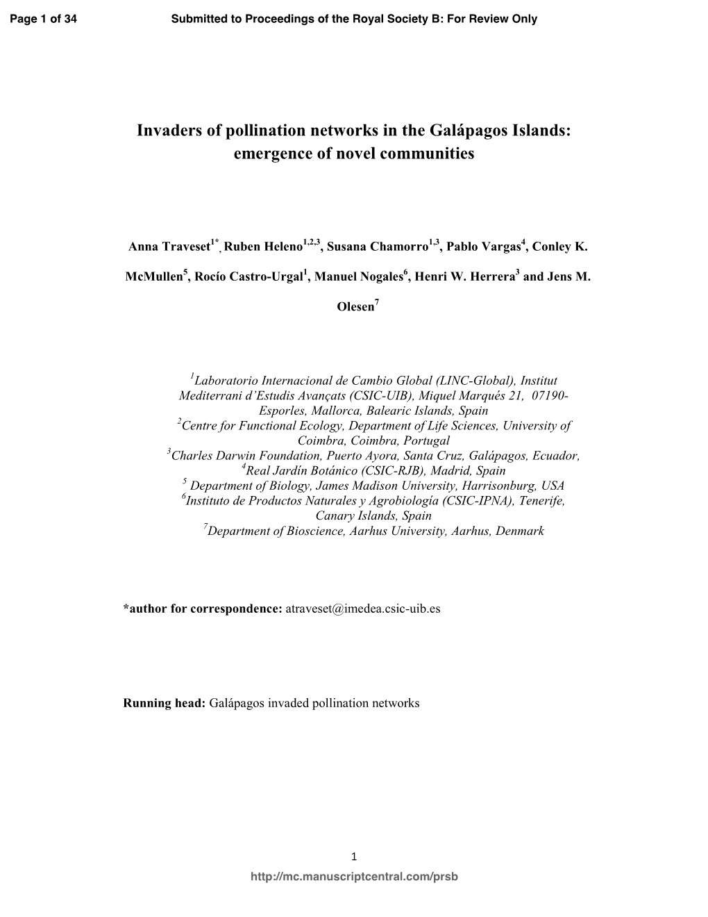 Invaders of Pollination Networks in the Galápagos Islands: Emergence of Novel Communities