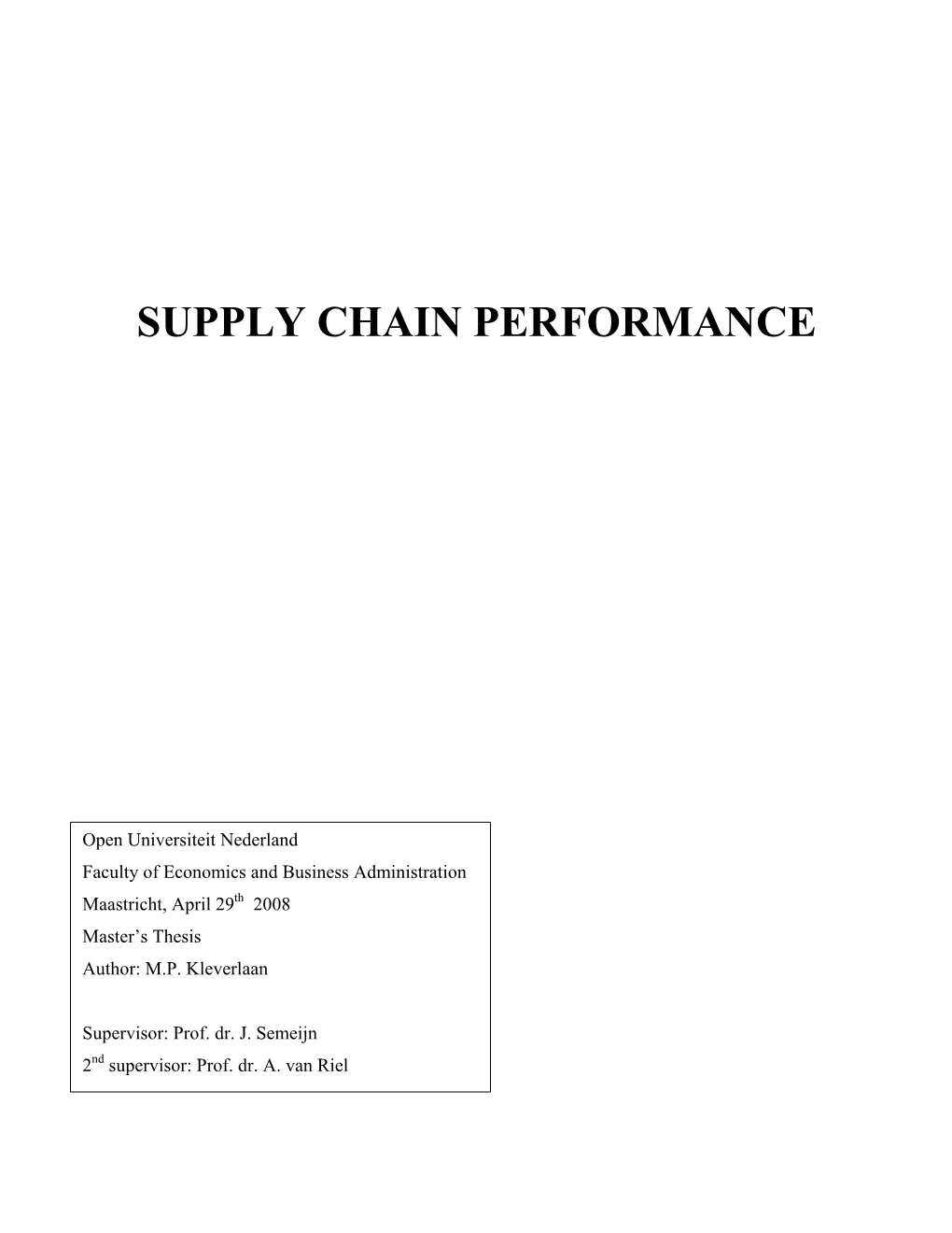 Supply Chain Performance