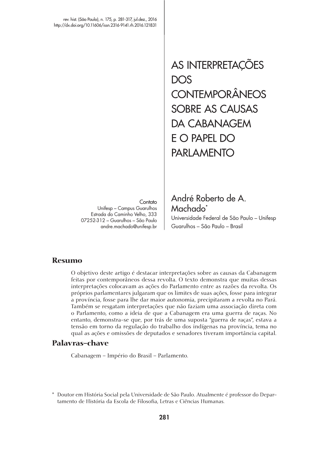 As Interpretações Dos Contemporâneos Sobre As Causas Da Cabanagem E O Papel Do Parlamento