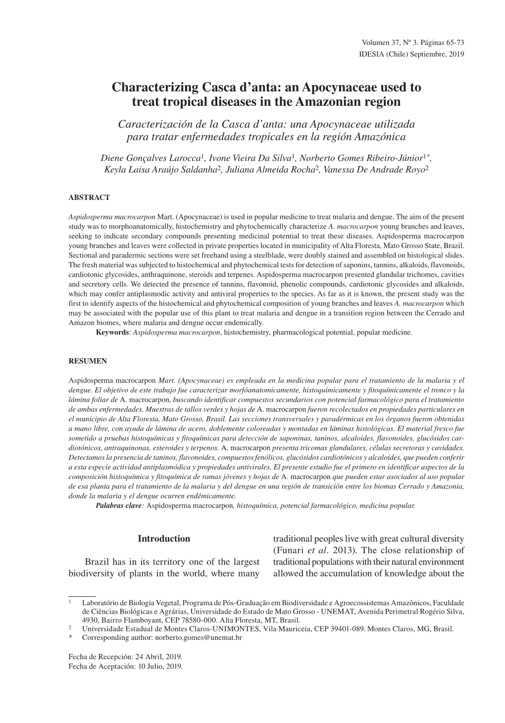 Characterizing Casca D'anta: an Apocynaceae Used to Treat Tropical Diseases in the Amazonian Region