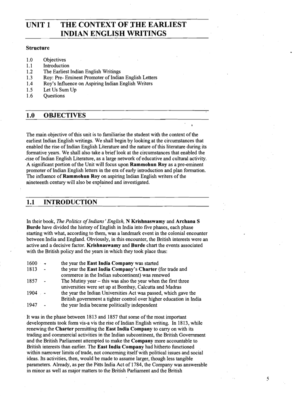 Unit 1 the Context of the Earliest Indian English Writings