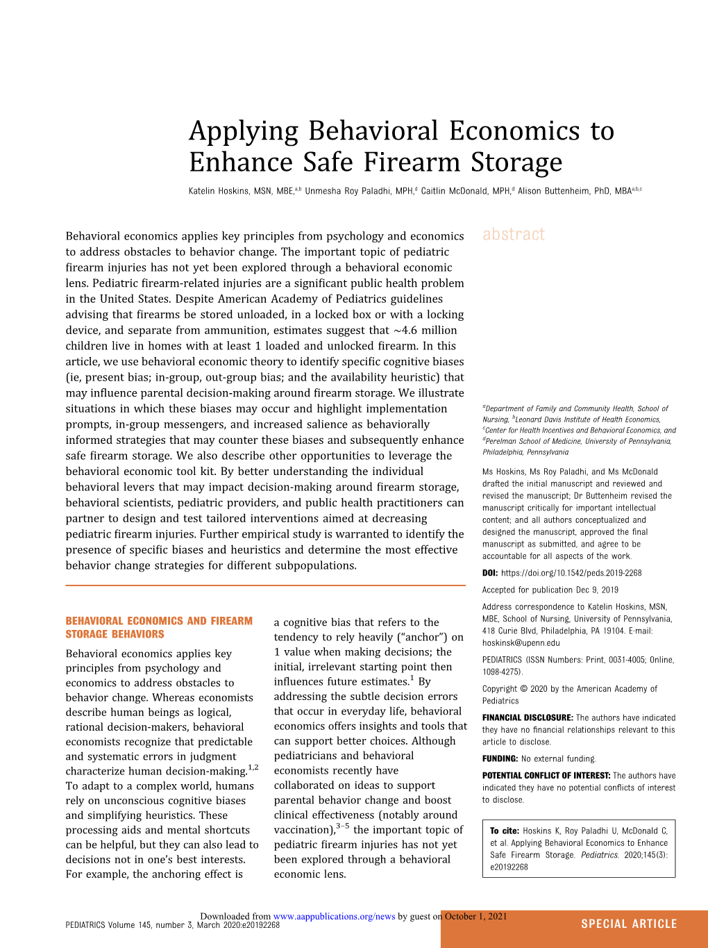 Applying Behavioral Economics to Enhance Safe Firearm Storage