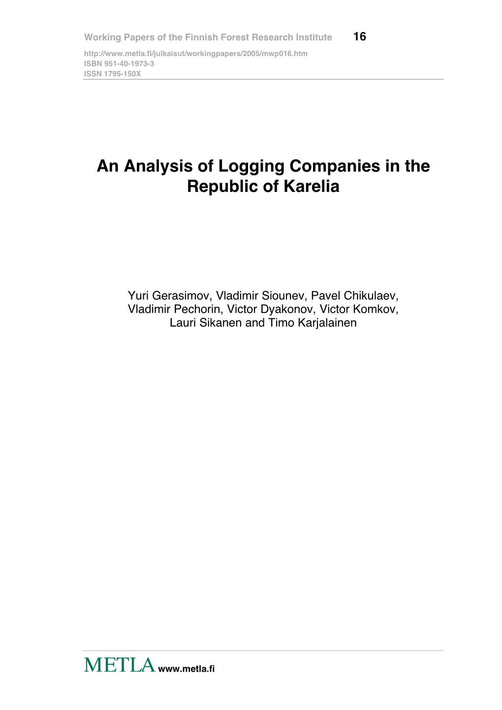 An Analysis of Logging Companies in the Republic of Karelia