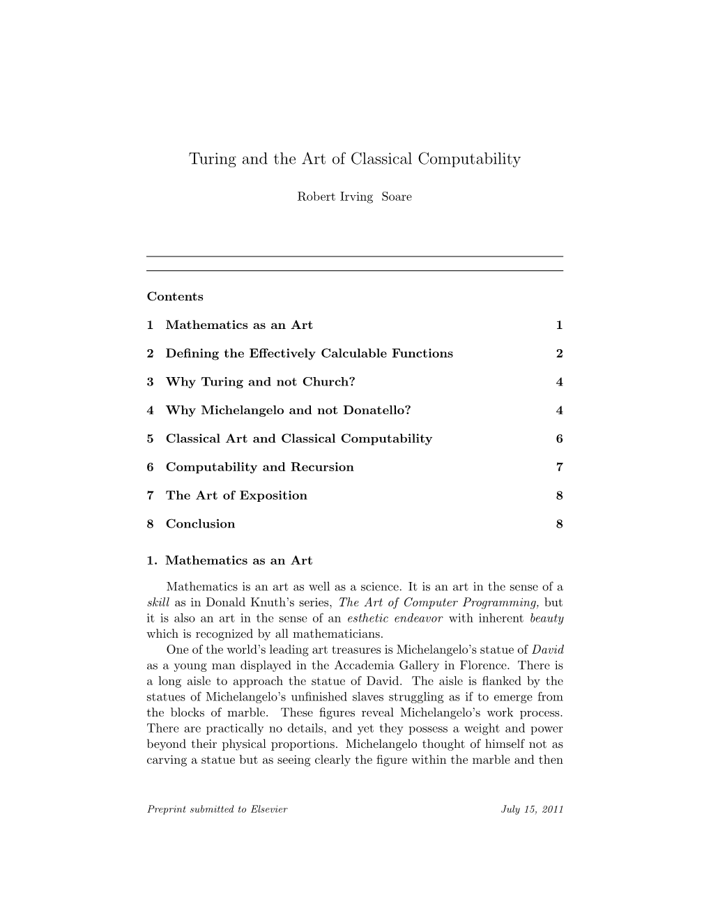 Turing and the Art of Classical Computability