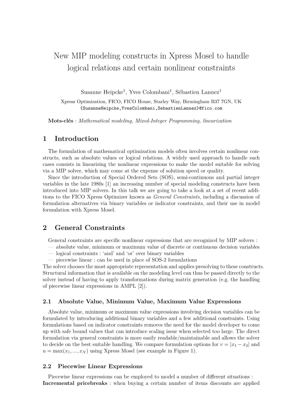 New MIP Modeling Constructs in Xpress Mosel to Handle Logical Relations and Certain Nonlinear Constraints