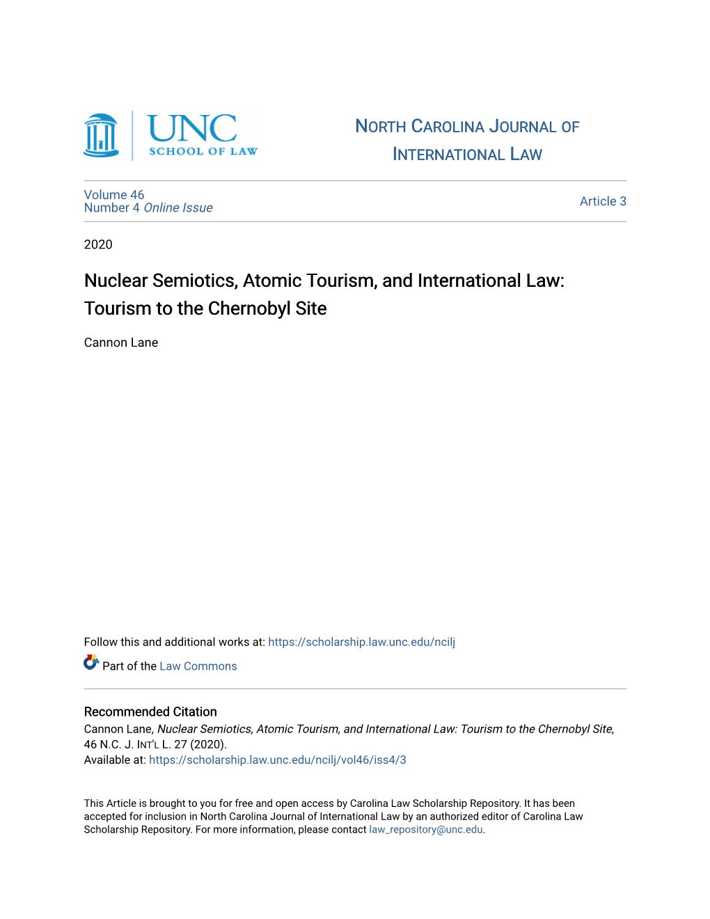 Nuclear Semiotics, Atomic Tourism, and International Law: Tourism to the Chernobyl Site