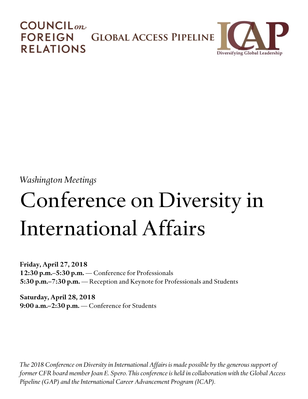 2018 Conference on Diversity in International Affairs Agenda