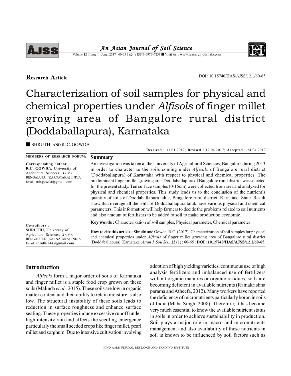 Characterization of Soil Samples for Physical and Chemical Properties