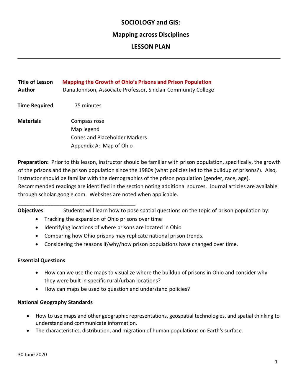 SOCIOLOGY and GIS: Mapping Across Disciplines LESSON PLAN