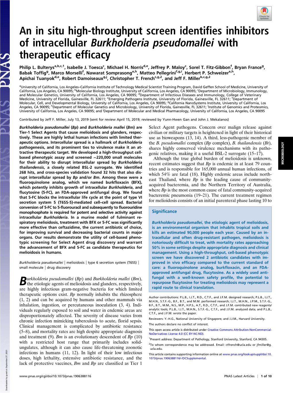 An in Situ High-Throughput Screen Identifies Inhibitors of Intracellular Burkholderia Pseudomallei with Therapeutic Efficacy