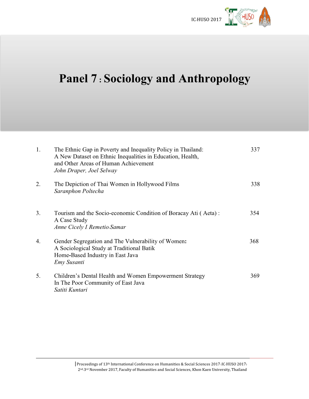 Panel 7 : Sociology and Anthropology