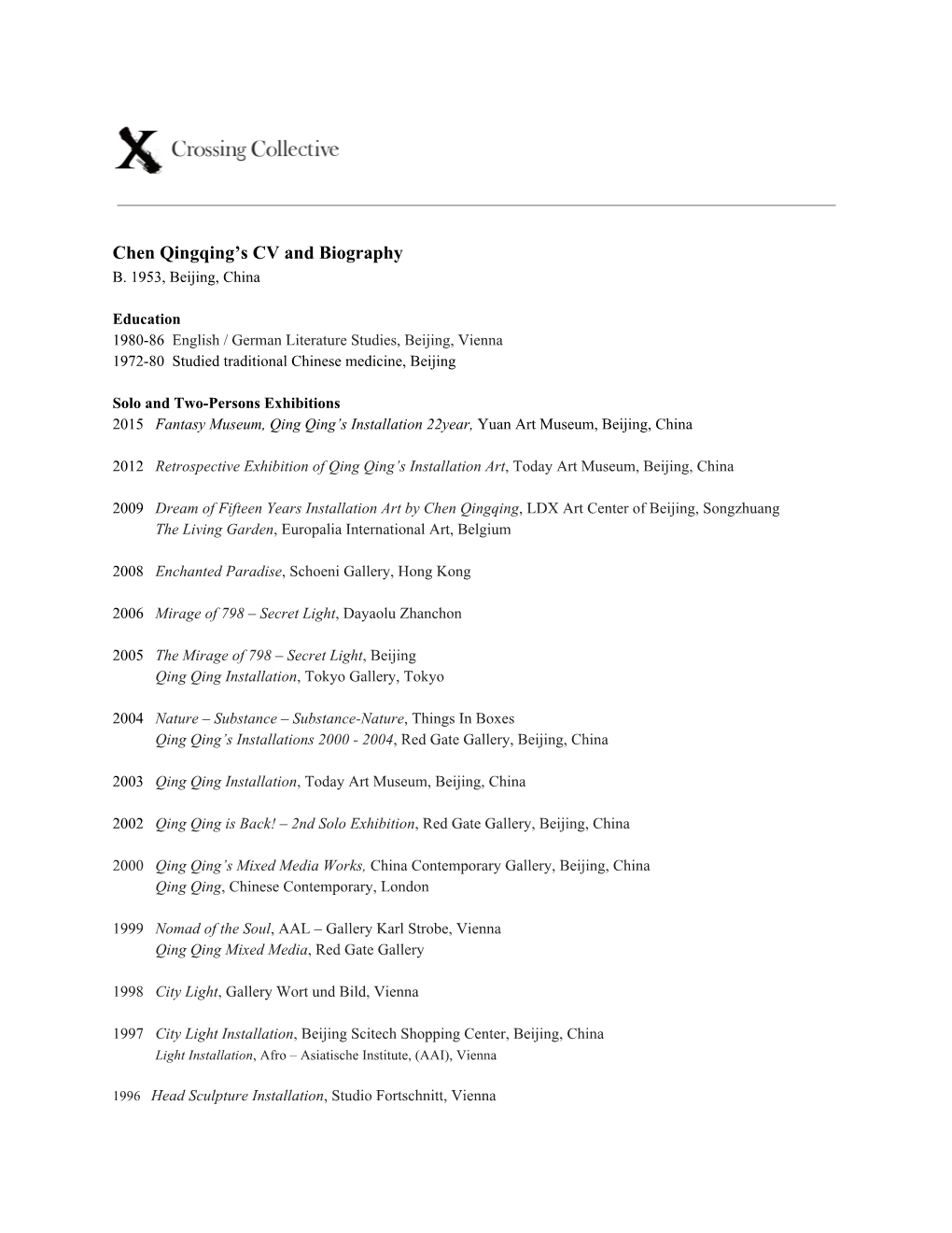 Chen Qingqing's CV and Biography