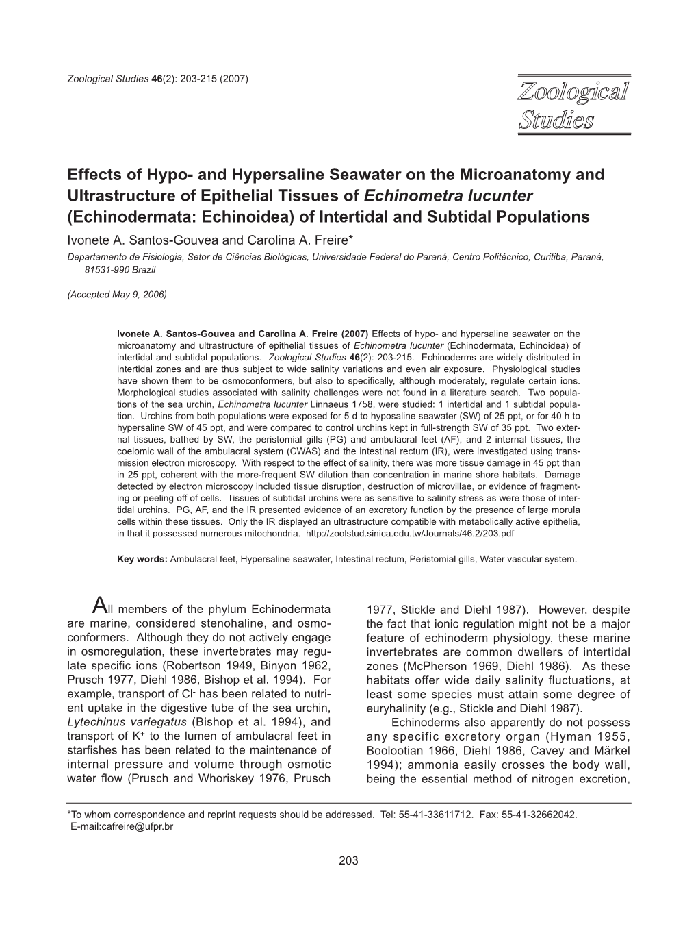 And Hypersaline Seawater on the Microanatomy and Ultrastructure Of