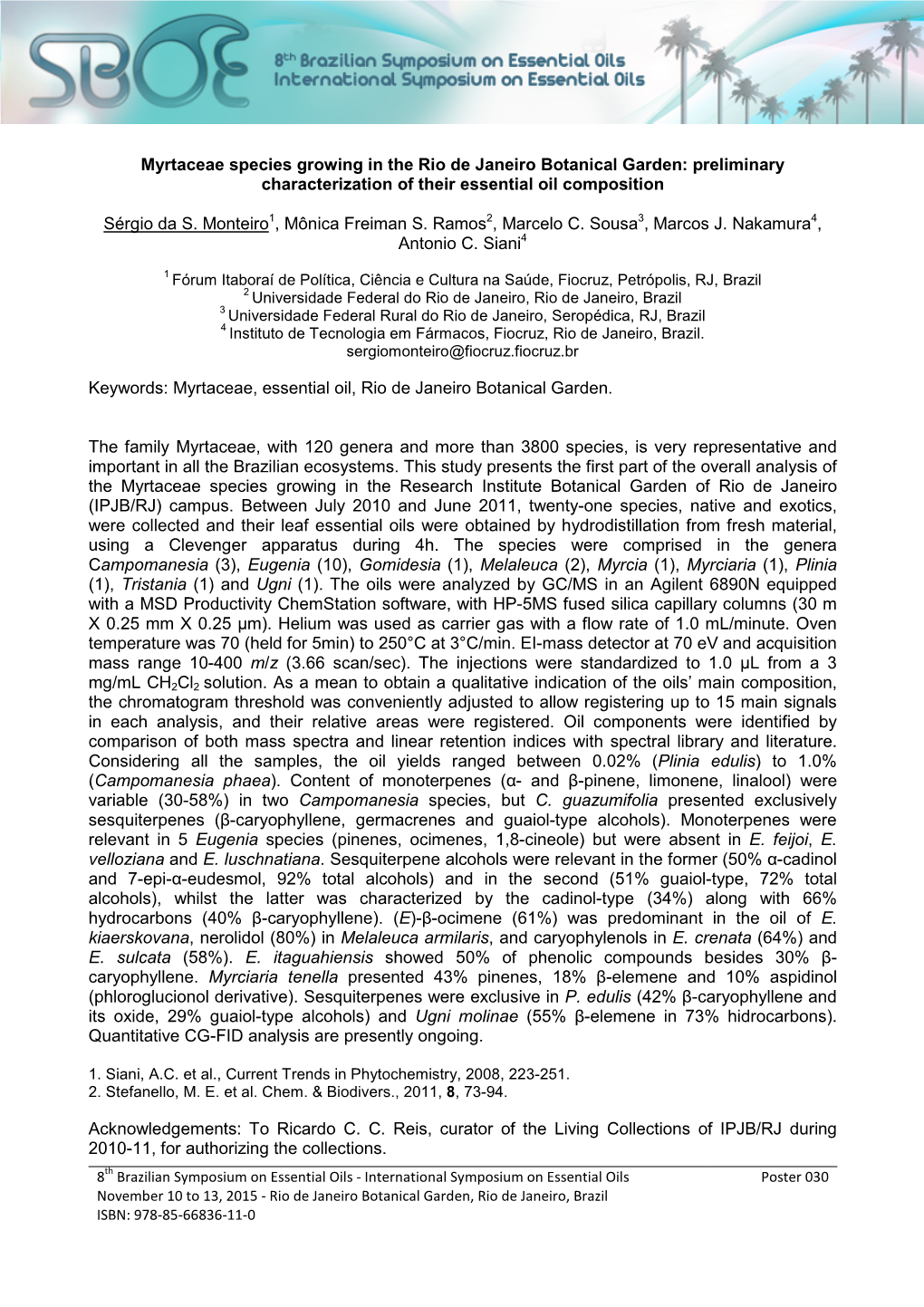 Myrtaceae Species Growing in the Rio De Janeiro Botanical Garden: Preliminary Characterization of Their Essential Oil Composition