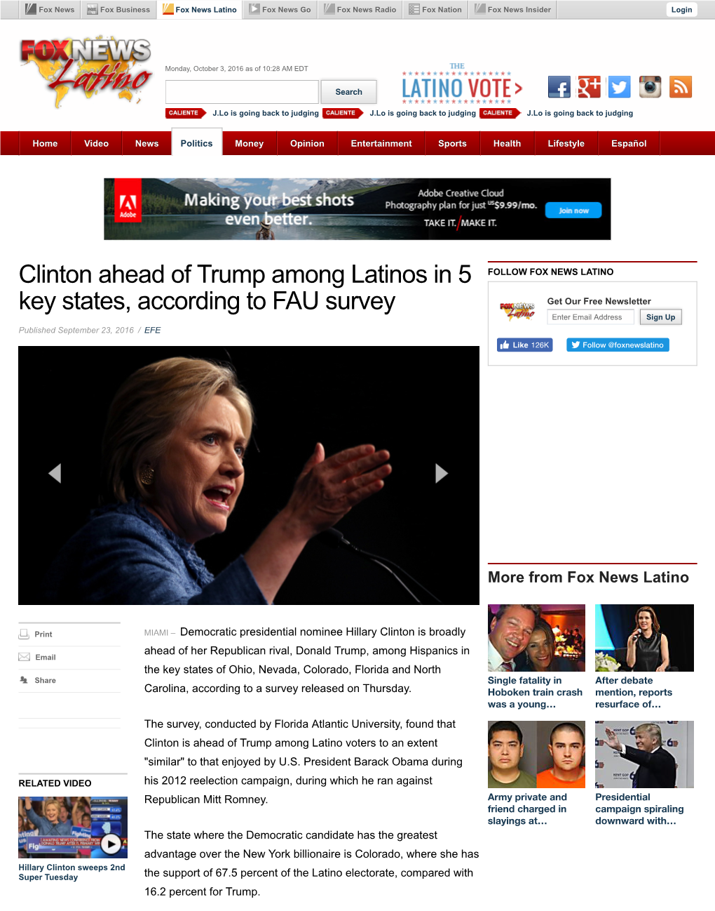 Clinton Ahead of Trump Among Latinos in 5 Key States, According to FAU Survey