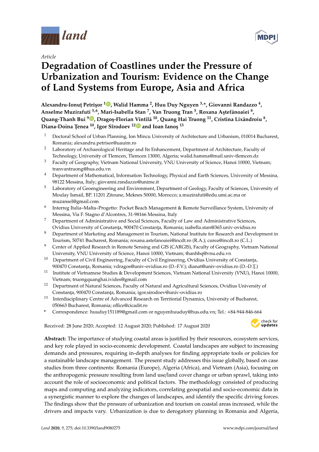 Degradation of Coastlines Under the Pressure of Urbanization and Tourism: Evidence on the Change of Land Systems from Europe, Asia and Africa