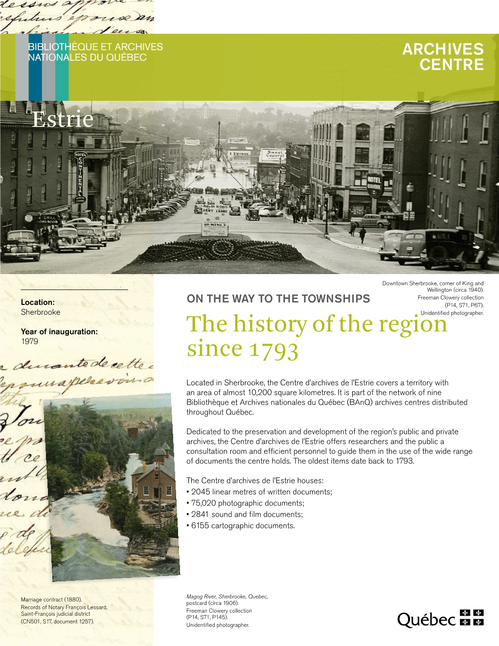 The History of the Region Since 1793 Estrie