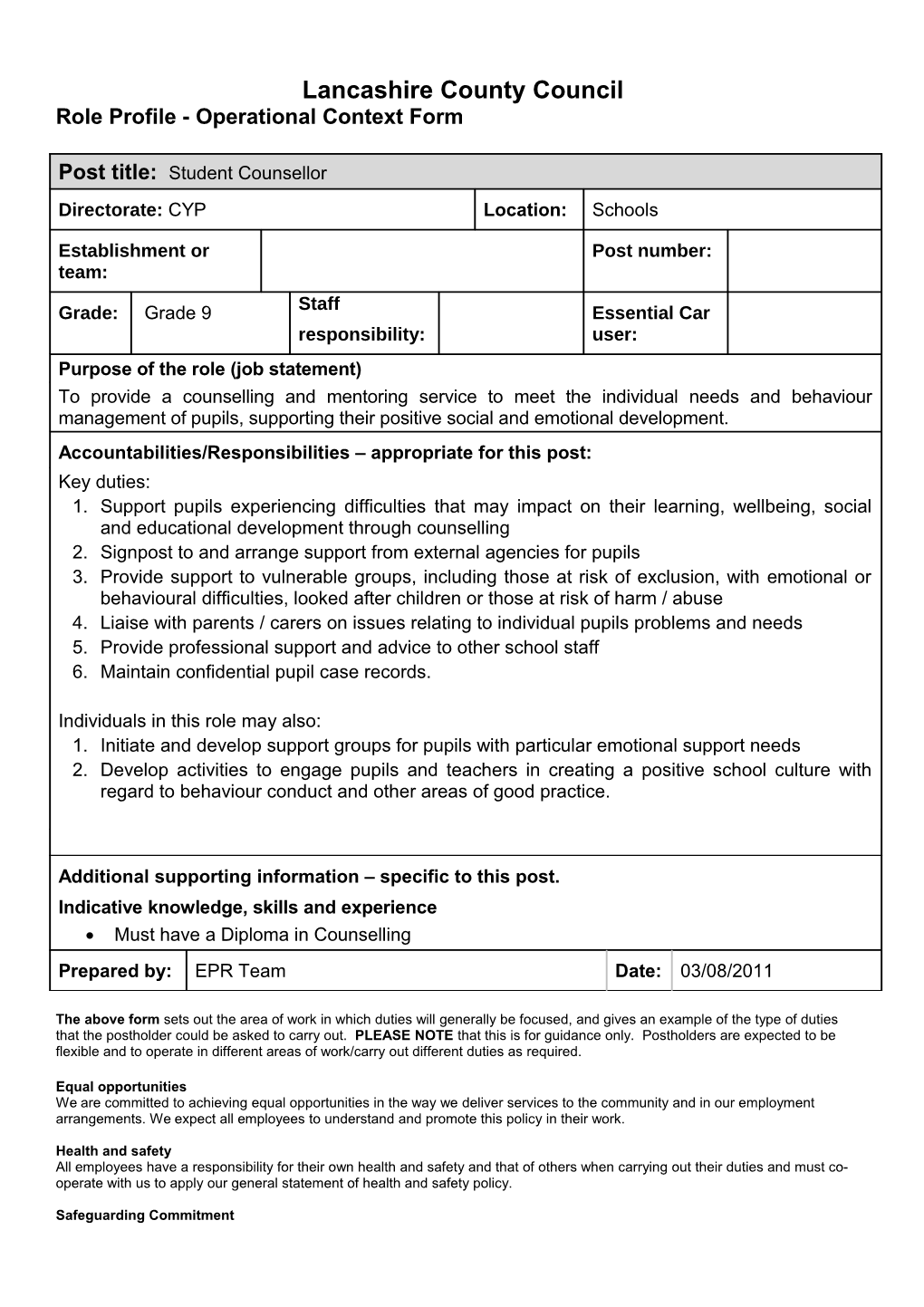 Role Profile - Operational Context Form