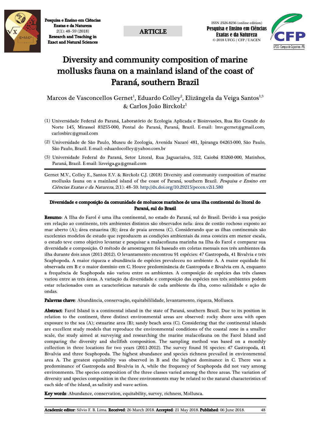 Diversity and Community Composition of Marine Mollusks Fauna on a Mainland Island of the Coast of Paraná, Southern Brazil