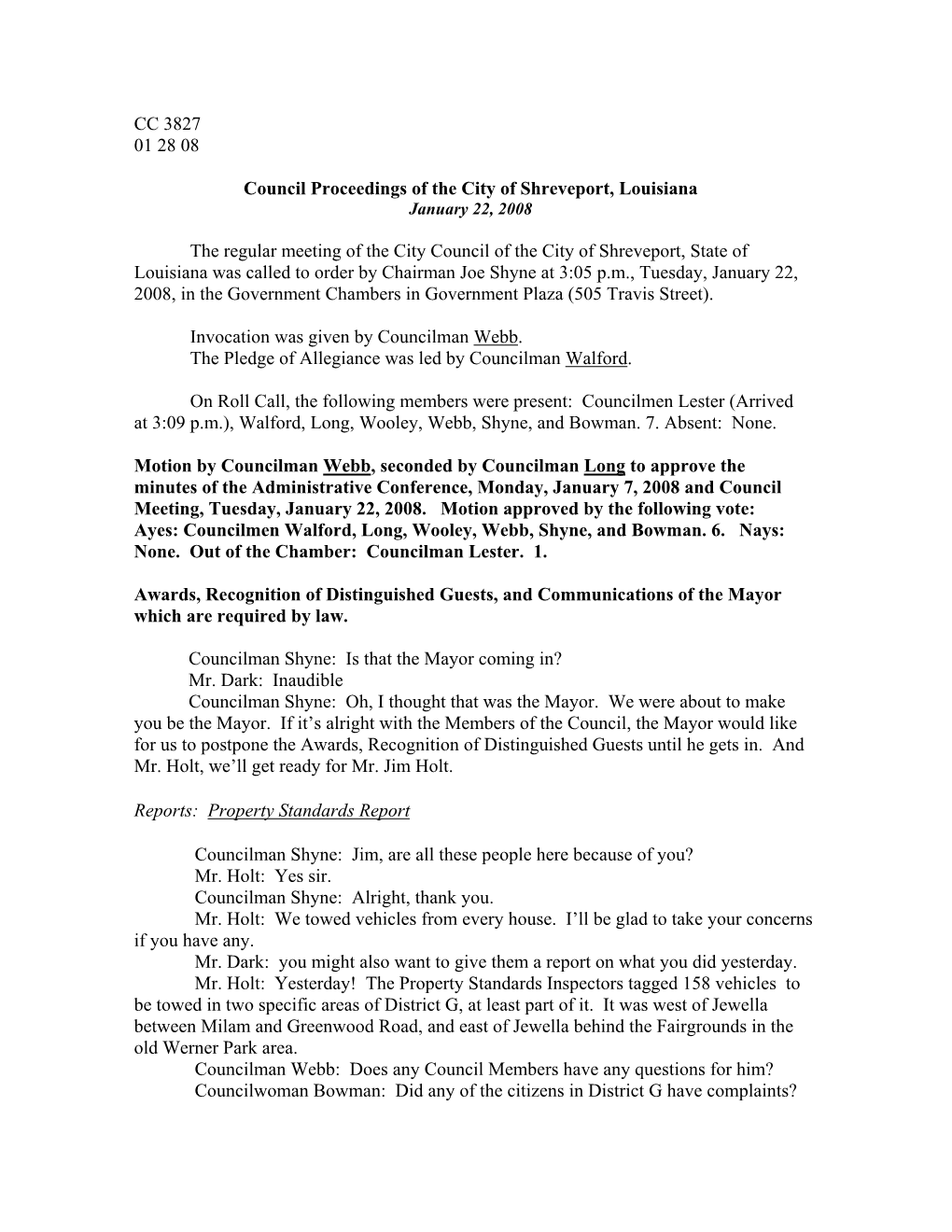 CC 3827 01 28 08 Council Proceedings of the City Of