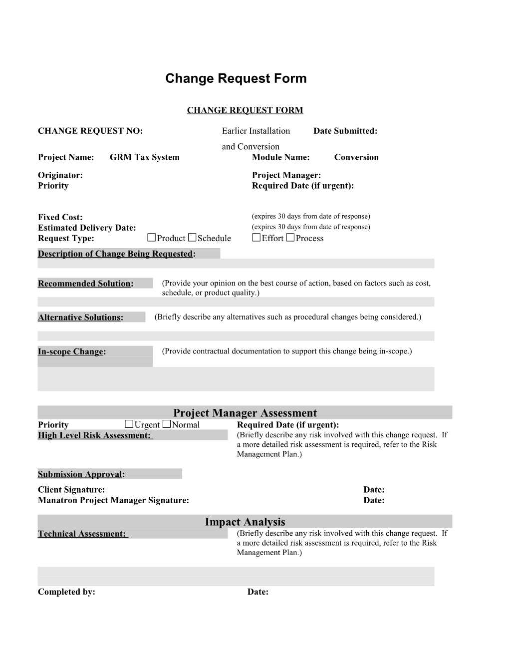 Change Request Form