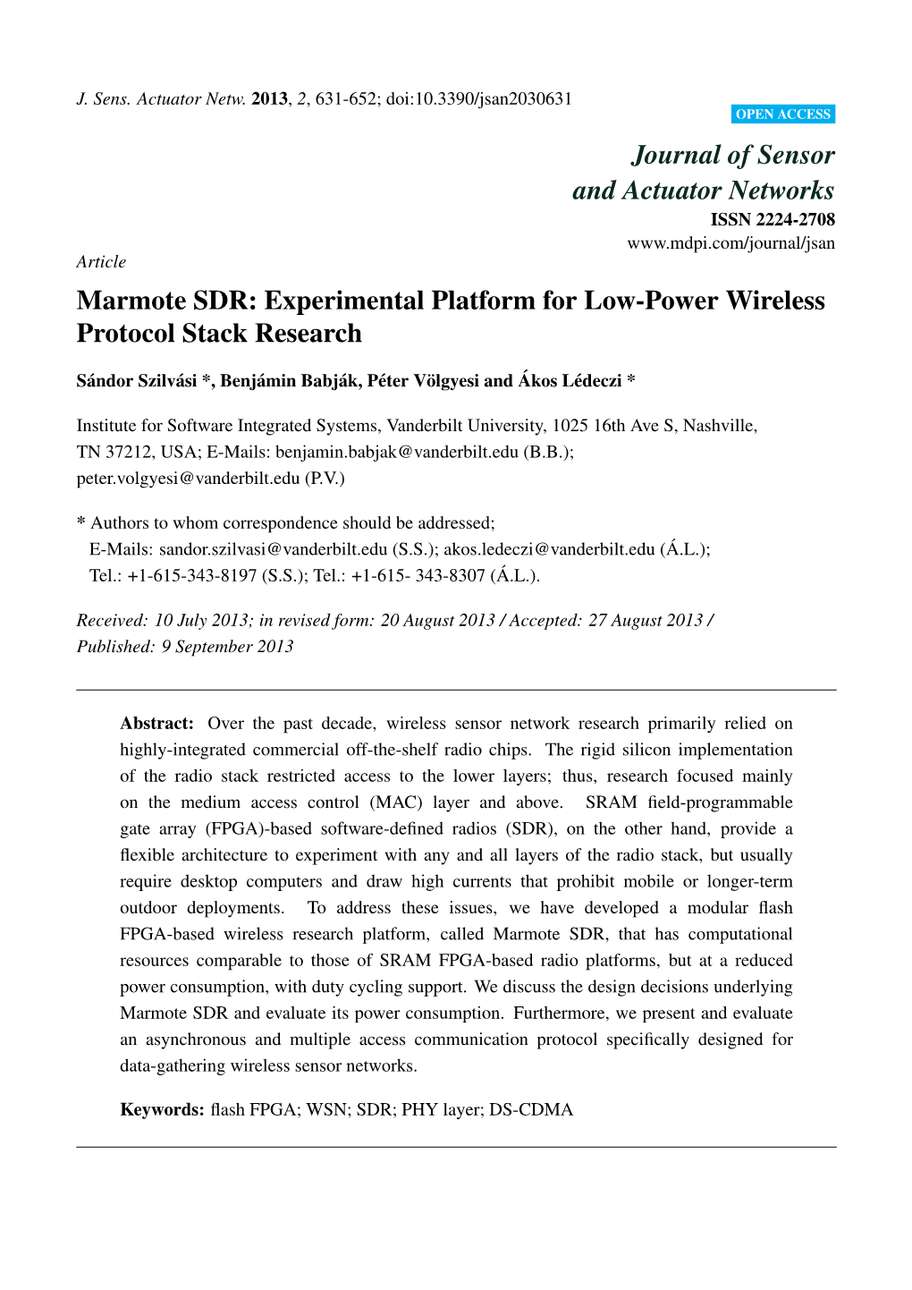 Marmote SDR: Experimental Platform for Low-Power Wireless Protocol Stack Research