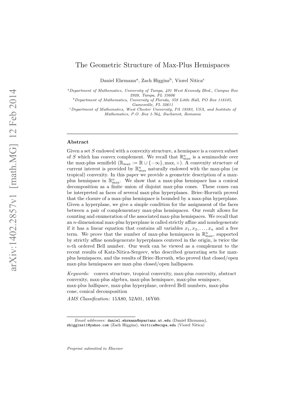 The Geometric Structure of Max-Plus Hemispaces