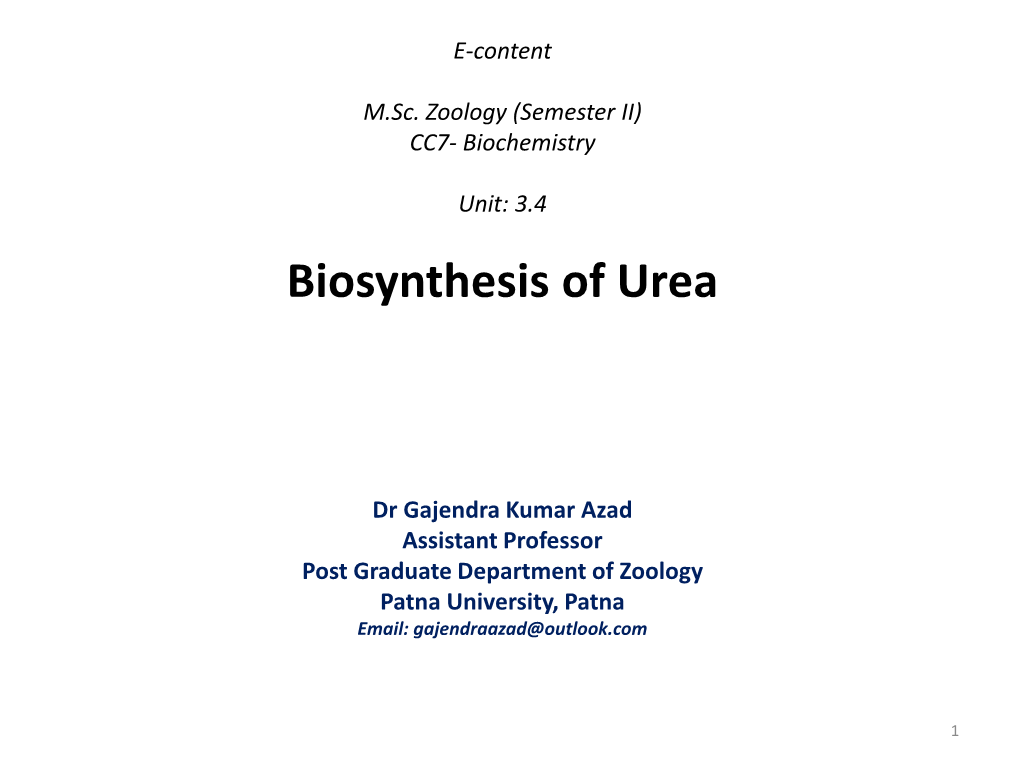 Biosynthesis of Urea