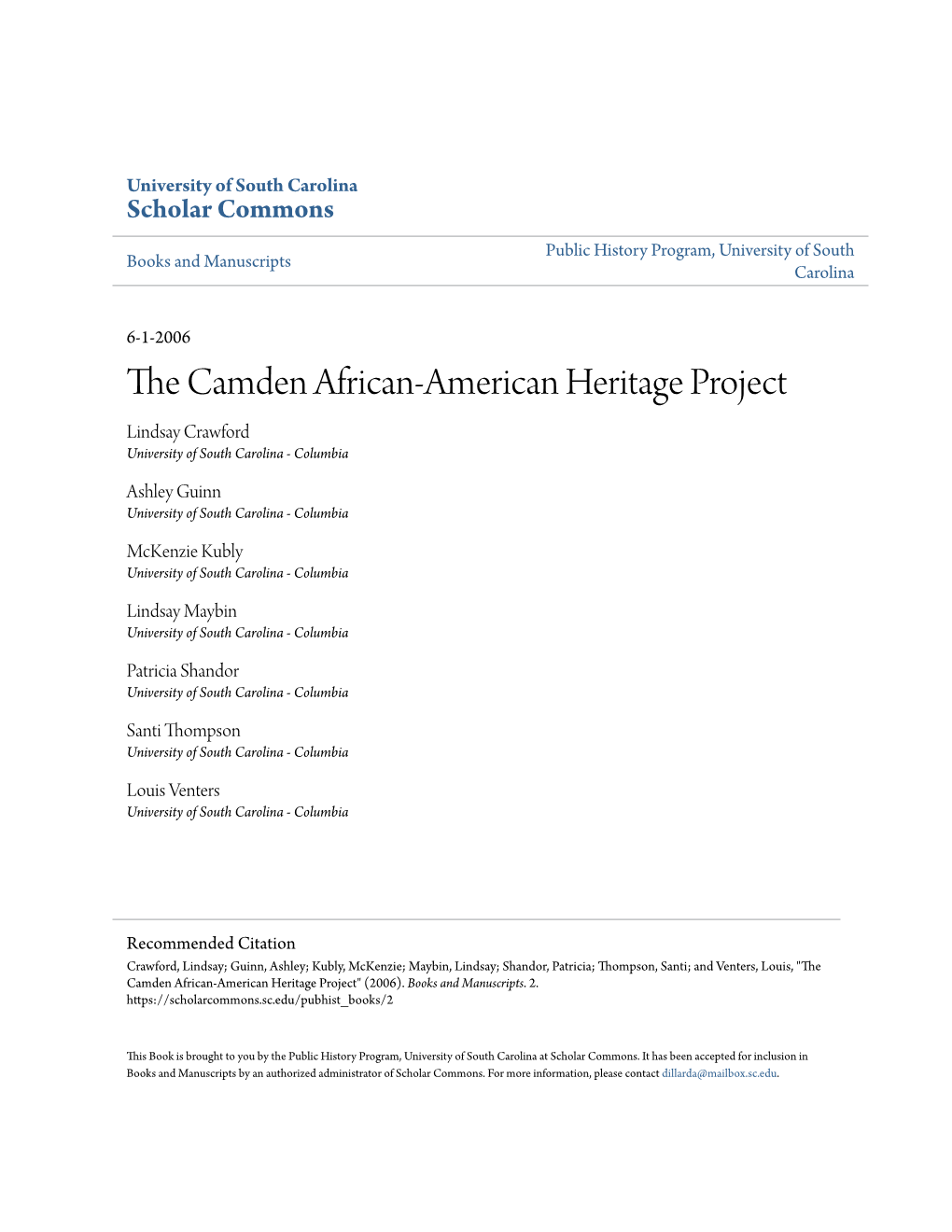 The Camden African-American Heritage Project