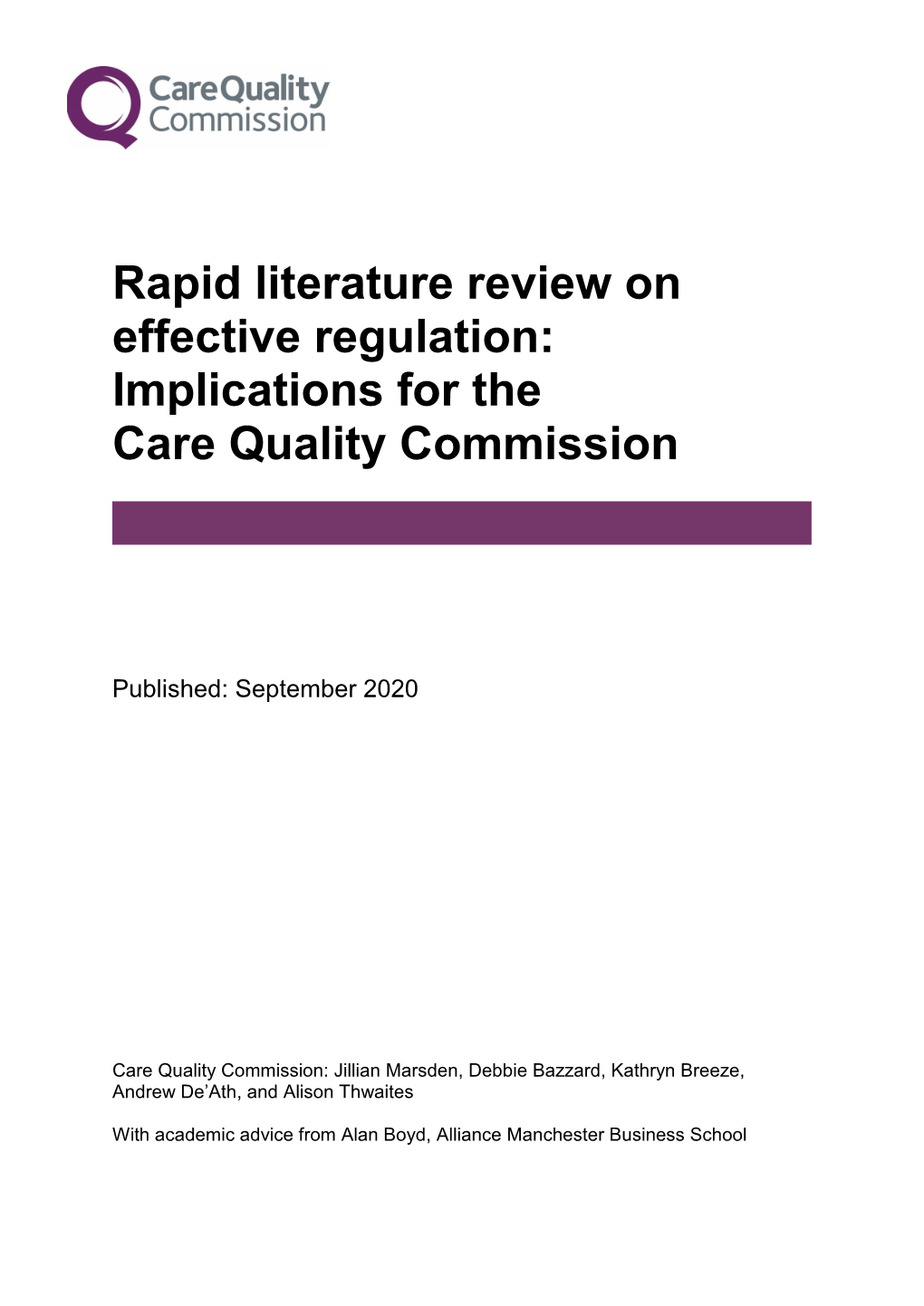 Rapid Literature Review on Effective Regulation: Implications for the Care Quality Commission
