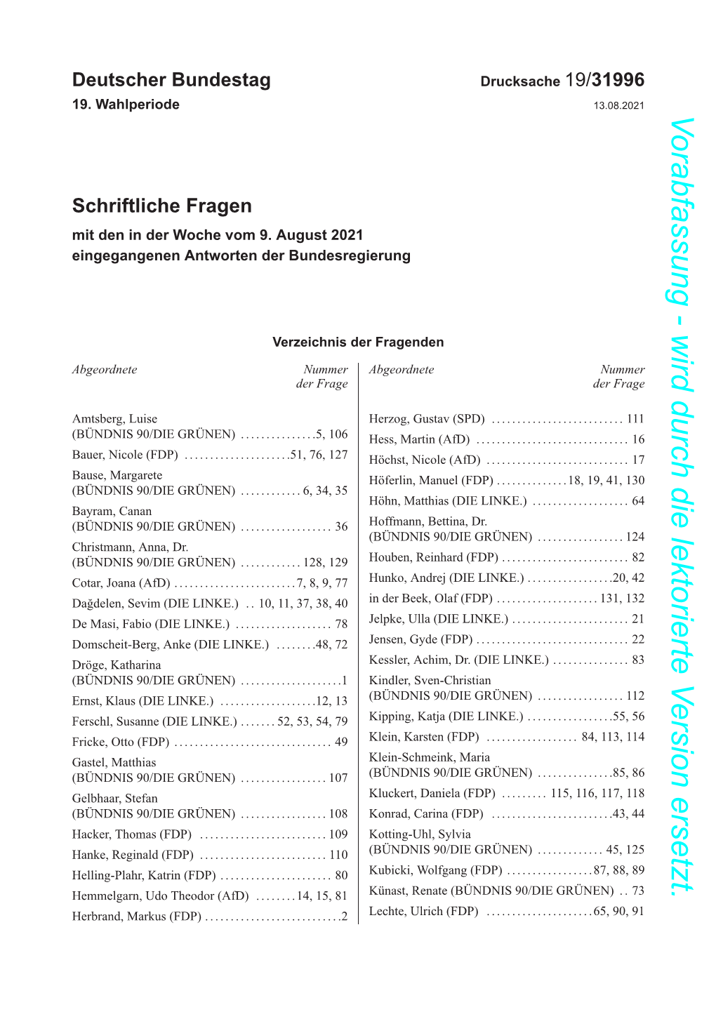 Drucksache 19/31996 19