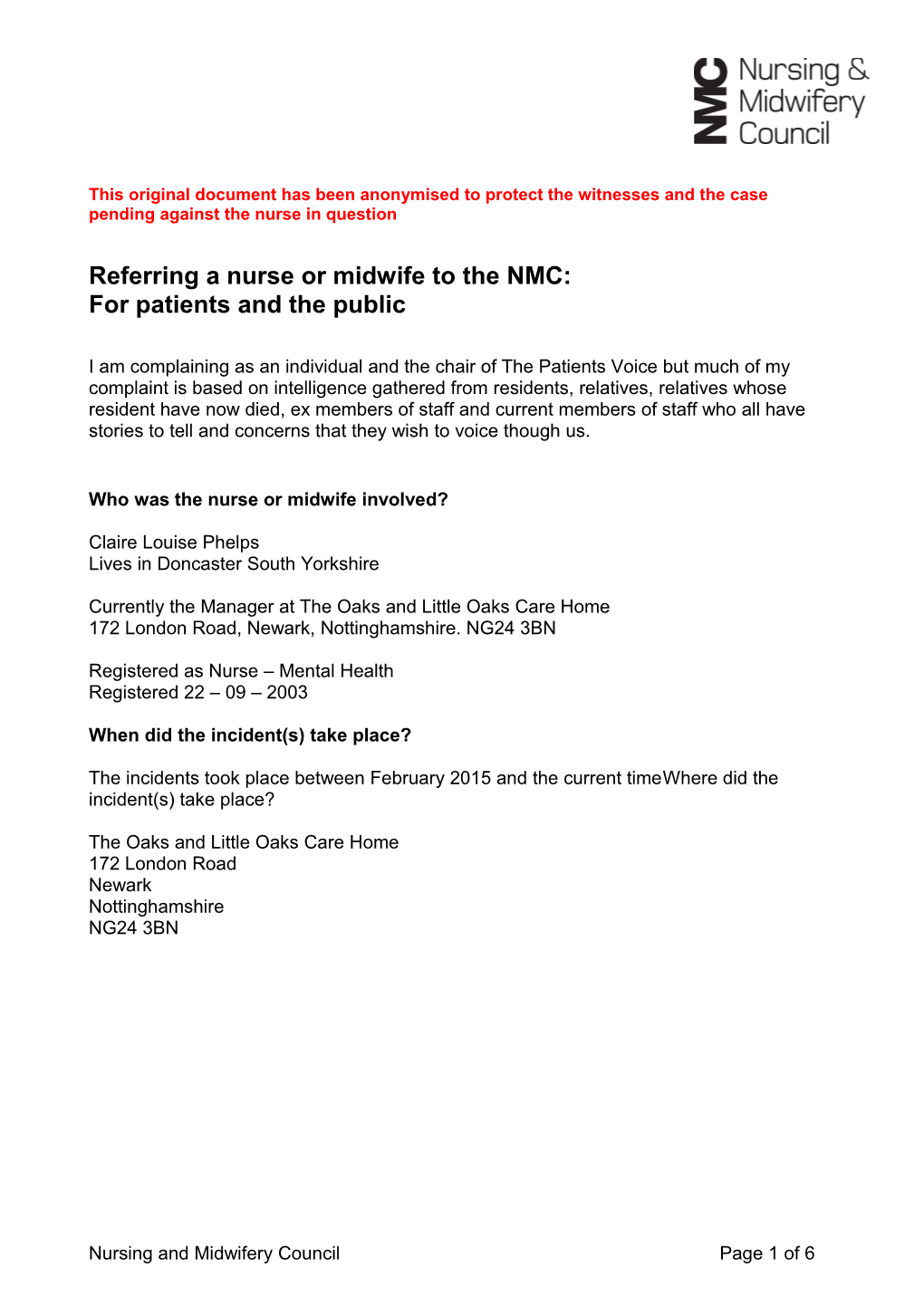 Reporting a Nurse Or Midwife to the NMC