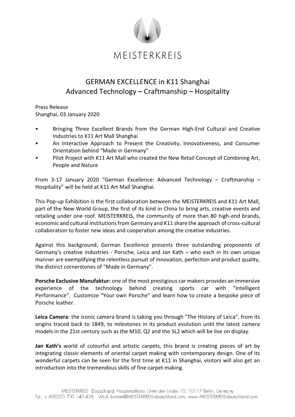 GERMAN EXCELLENCE in K11 Shanghai Advanced Technology – Craftmanship – Hospitality