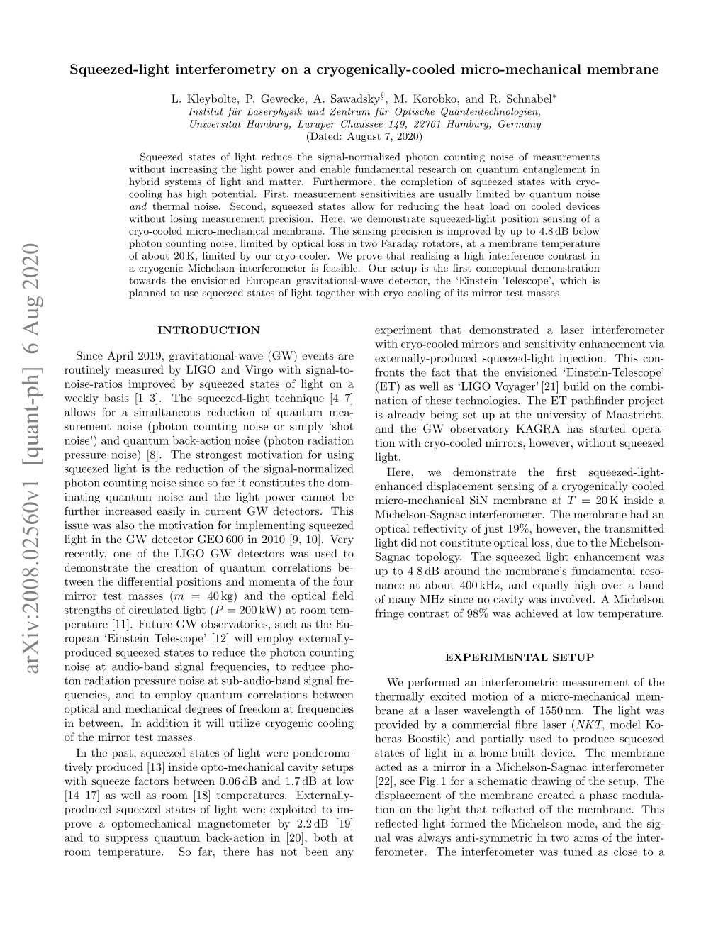 Arxiv:2008.02560V1 [Quant-Ph] 6 Aug 2020