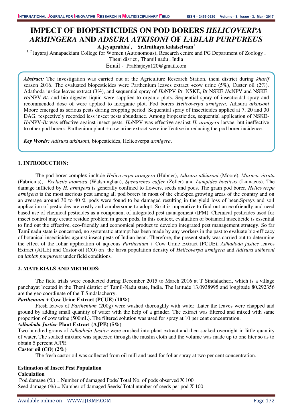 Impect of Biopesticides on Pod Borers Helicoverpa