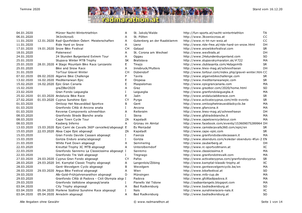 Termine 2020 Stand Vom 16.12.20 Alle Angaben Ohne Gewähr © Www