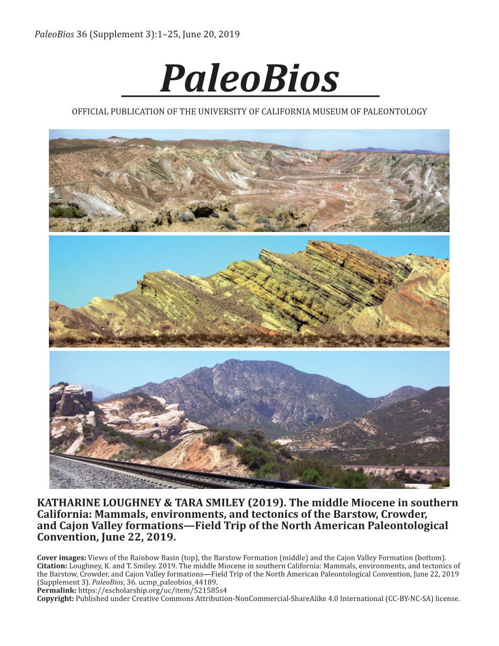 Paleobios 36 (Supplement 3):1–25, June 20, 2019 Paleobios OFFICIAL PUBLICATION of the UNIVERSITY of CALIFORNIA MUSEUM of PALEONTOLOGY