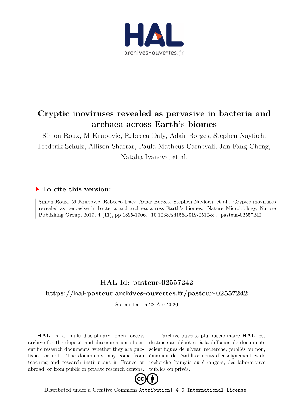 Cryptic Inoviruses Revealed As Pervasive in Bacteria and Archaea