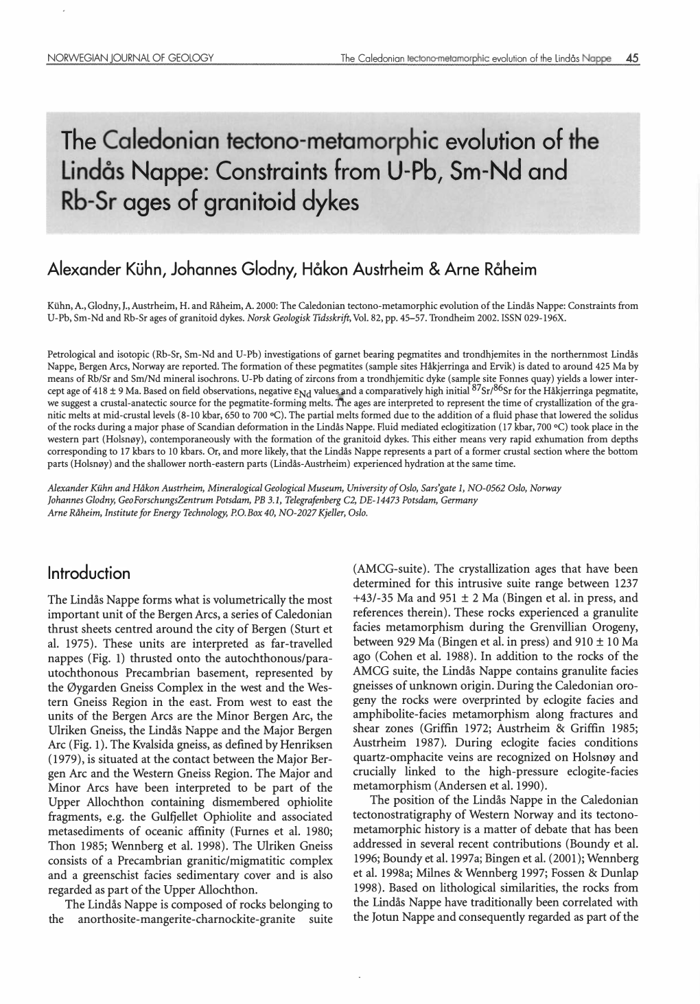 The Caledonian Tectono-Metamorphic Evolution of the Lindås Nappe 45