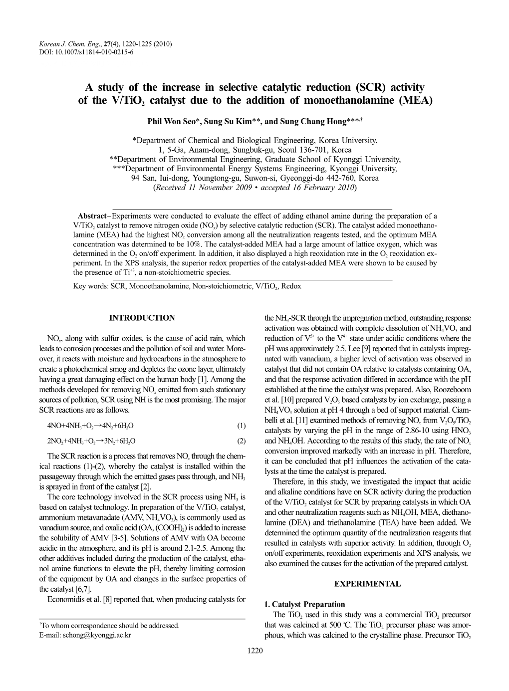 A Study of the Increase in Selective Catalytic Reduction (SCR) Activity Of