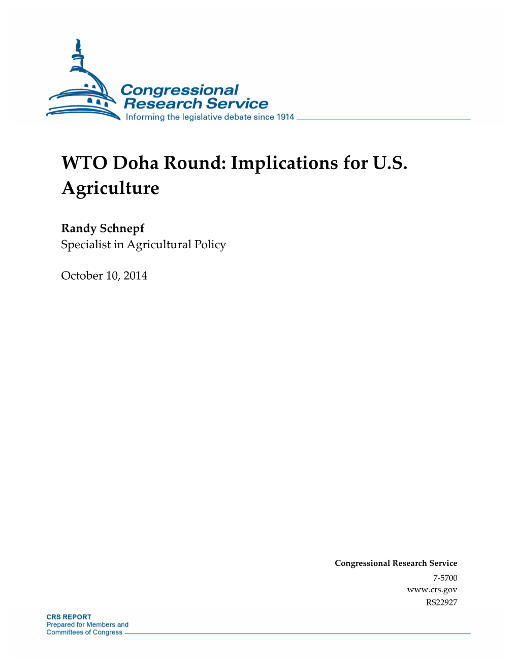 WTO Doha Round: Implications for U.S