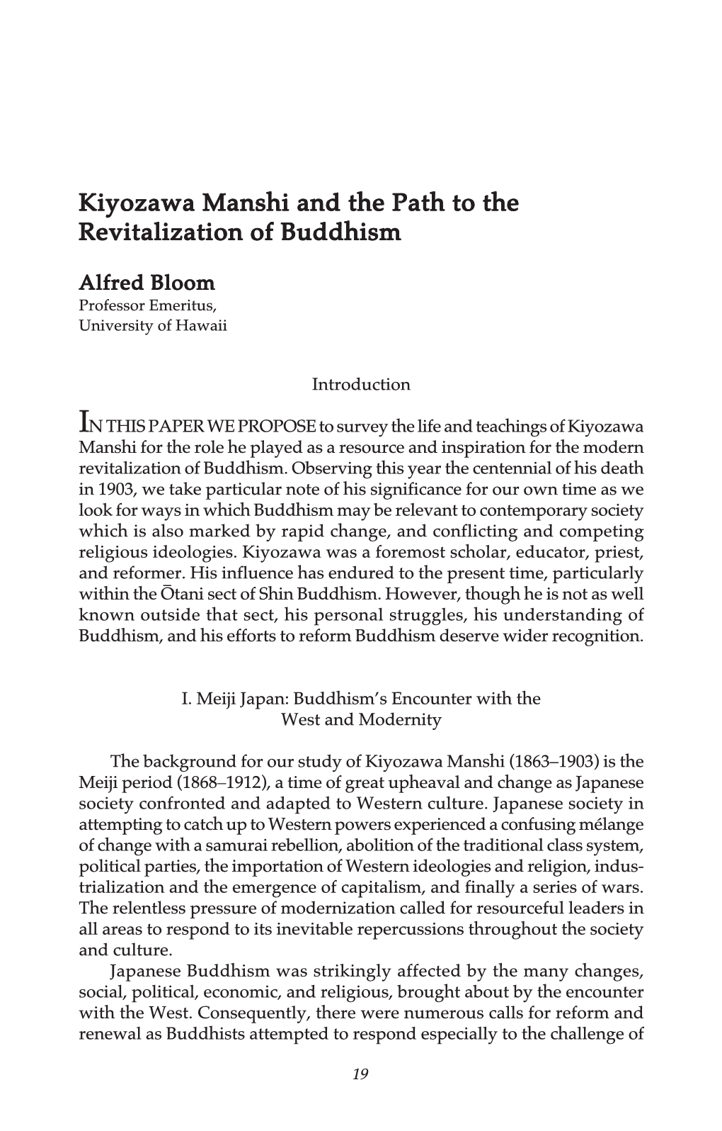 Kiyozawa Manshi and the Path to the Revitalization of Buddhism