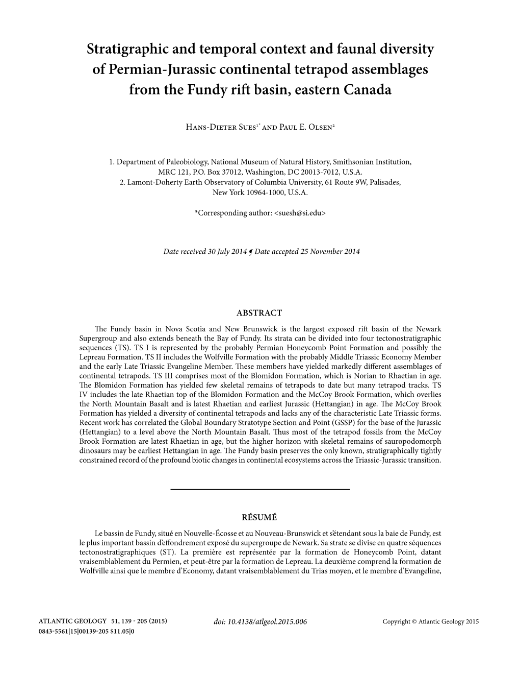 Stratigraphic and Temporal Context and Faunal Diversity of Permian-Jurassic Continental Tetrapod Assemblages from the Fundy Rift Basin, Eastern Canada