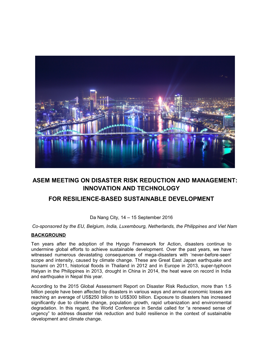 Asem Meeting on Disaster Risk Reduction and Management: Innovation and Technology