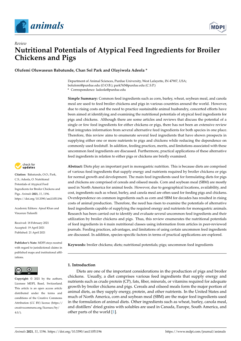 Nutritional Potentials of Atypical Feed Ingredients for Broiler Chickens and Pigs