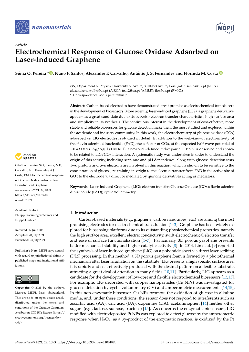 Electrochemical Response of Glucose Oxidase Adsorbed on Laser-Induced Graphene